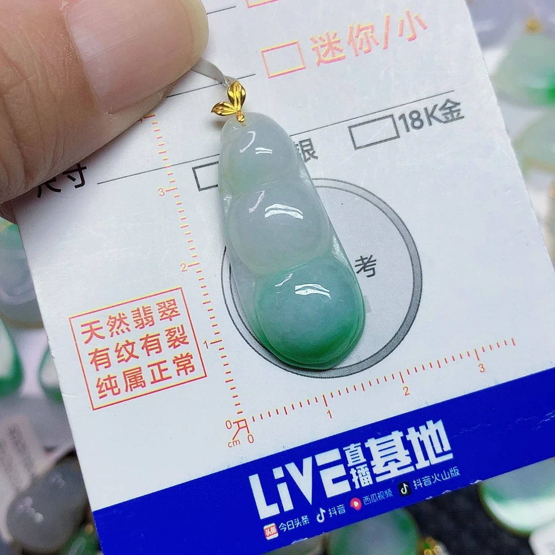 翡翠18K金镶嵌颈饰豆子