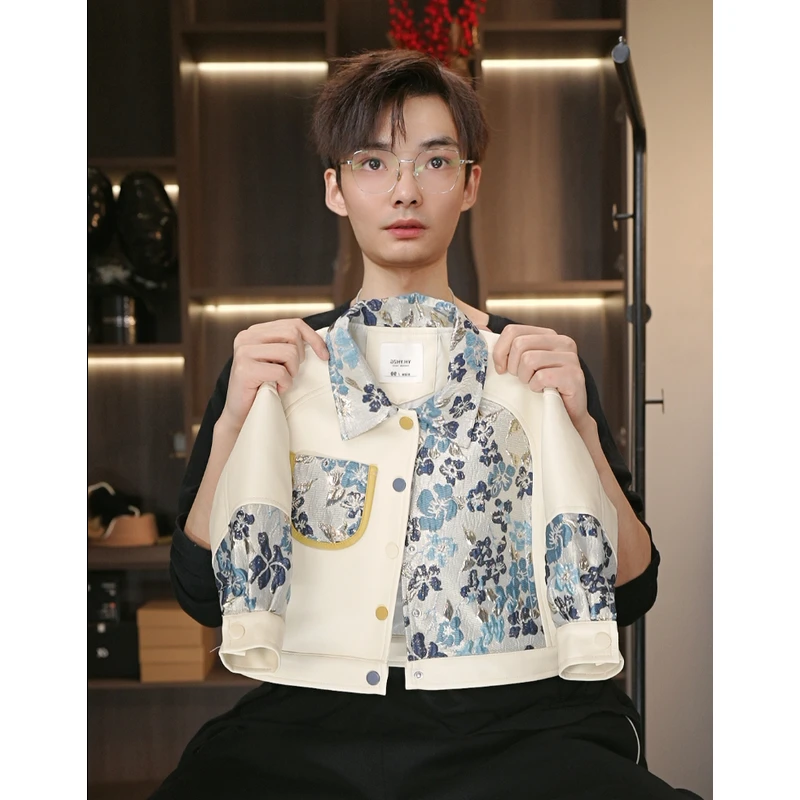 【蓝色妖姬】2025春款蓝色妖姬男女童国风皮夹克国风+裤子两件套