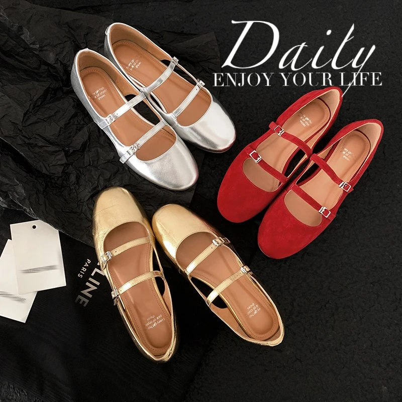 【牛皮】1CM/甜美舒适洋气双绑带玛丽珍鞋浅口复古时尚单鞋圆头百搭