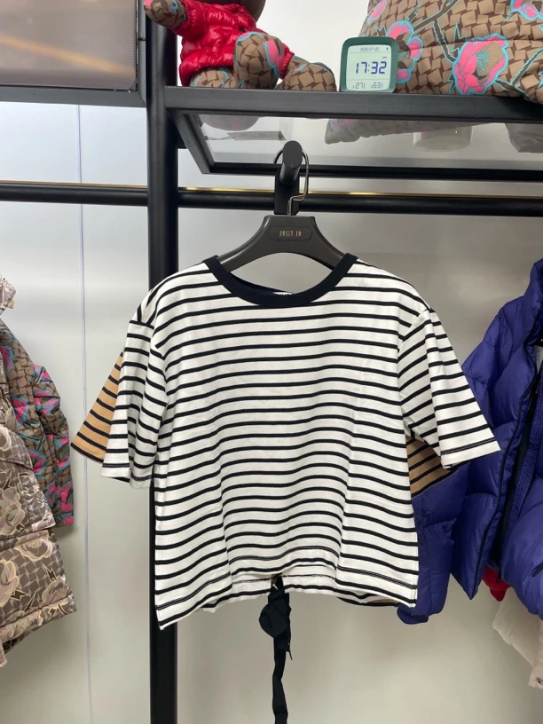 LINC金羽杰T恤圆领条纹条纹格子短袖