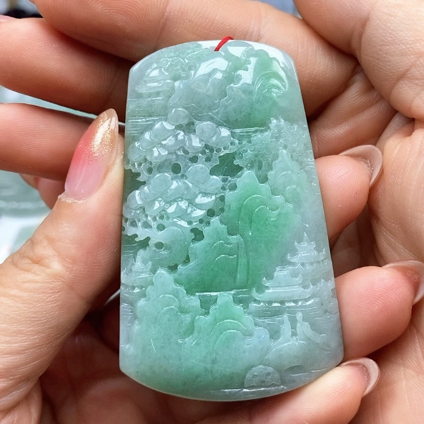 【闪购商品】翡翠未镶嵌颈饰天然翡翠A货山水牌