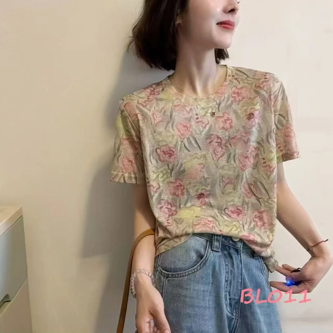 薄款亲肤柔软扎染印花短袖T恤女夏季洋气宽松显瘦百搭休闲上衣