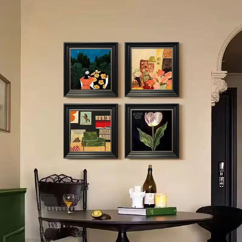 法式复古风砂岩画装饰画高级壁画组合小众艺术客厅沙发背景墙挂画