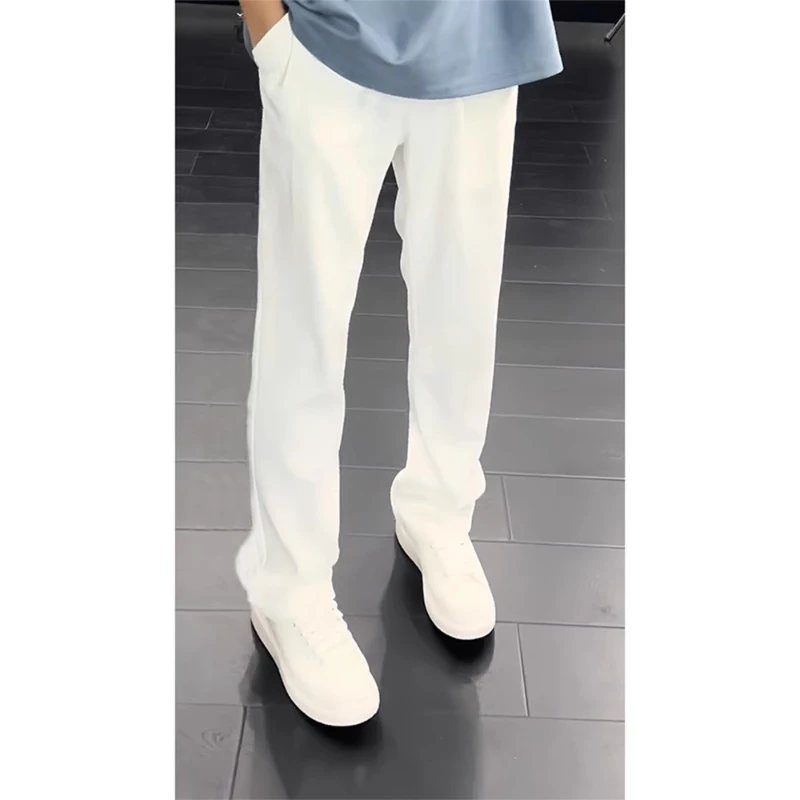 纯白色微喇西裤男款秋冬季痞帅高级感裤子休闲直筒垂感517西装裤