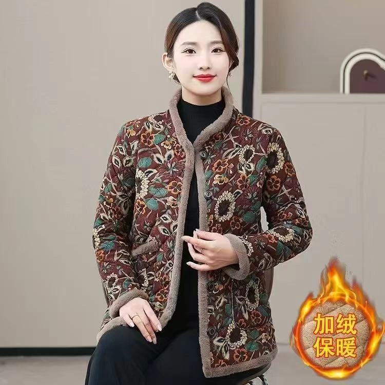 冬季时尚加绒加厚棉袄洋气妈妈装