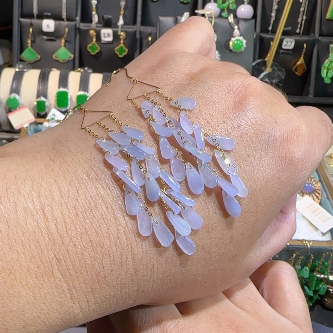 翡翠18K金镶嵌颈饰耳钩