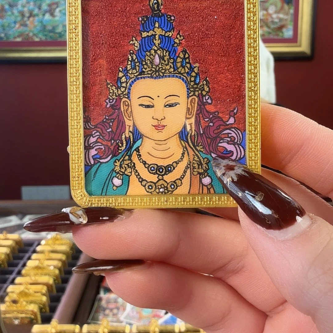 吊坠长寿佛手绘唐卡