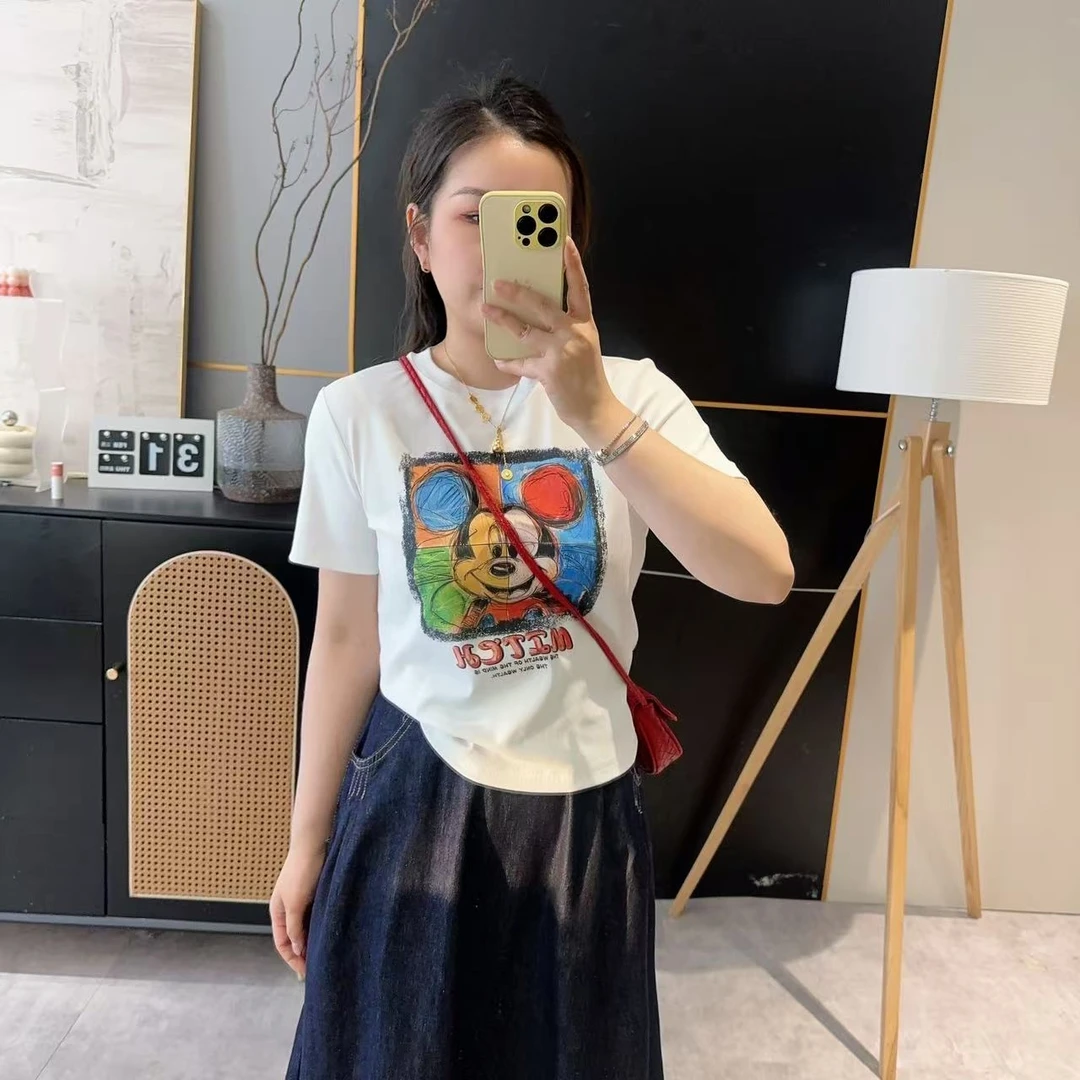 【欧加恋恋】2025夏季新款宽松设计感卡通米奇图案短袖T恤 H82508
