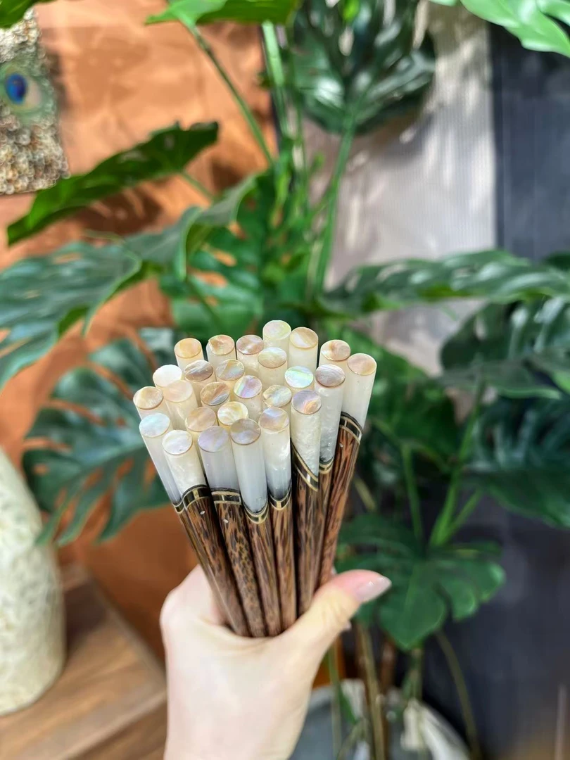 10双装纯手工打磨老椰木筷子摆件