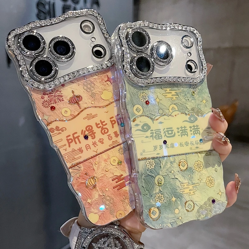 适用苹果系列iPhone17新款手机壳时尚感顺风顺水全包满钻精孔镜框