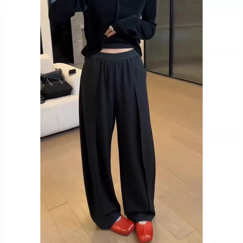 黑色西装裤女显瘦直筒裤夏垂感休闲裤梨型身材高腰遮胯阔腿拖地裤