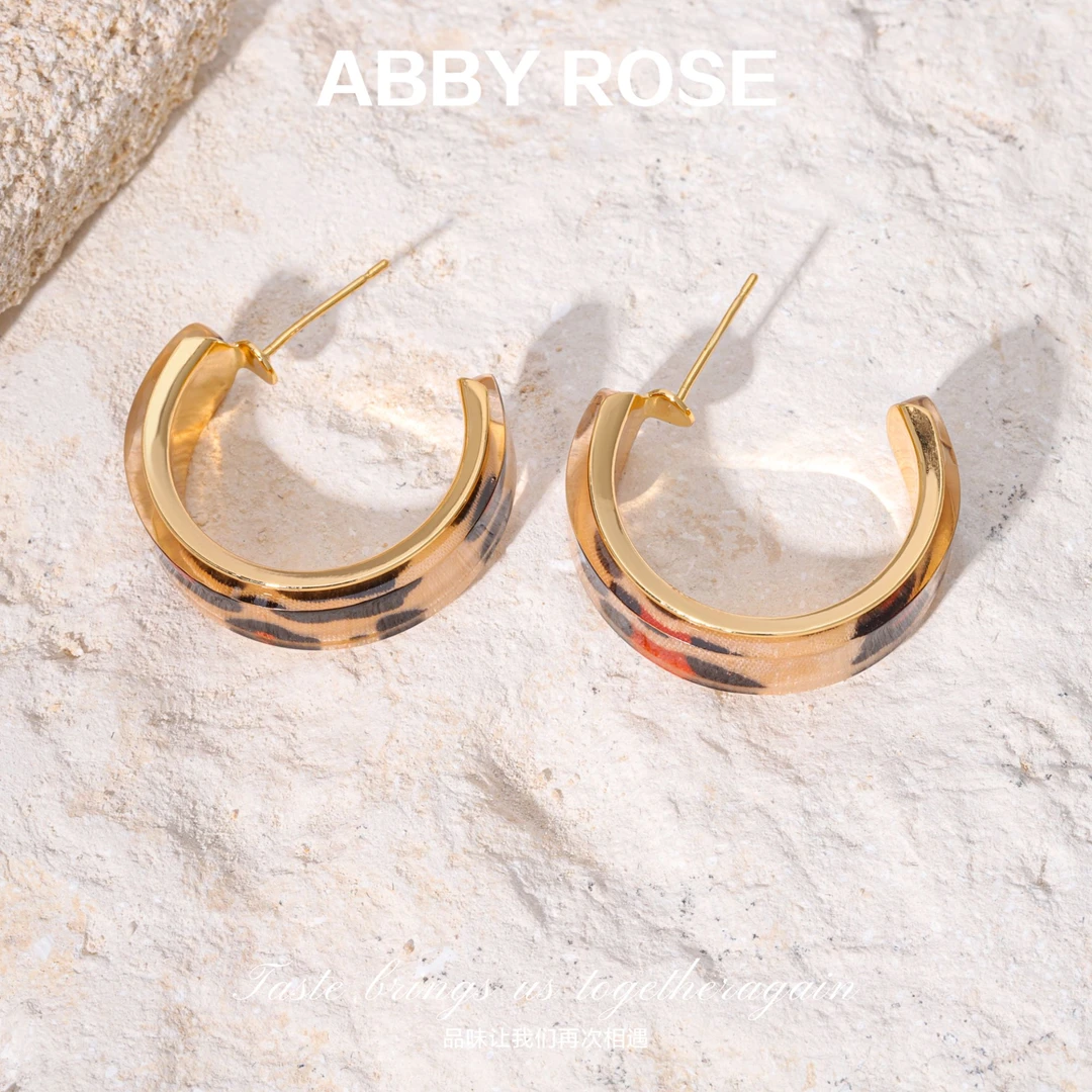 铜合金锆石耳饰 ABBY ROSE轻奢小众设计感金色豹纹耳环133B4