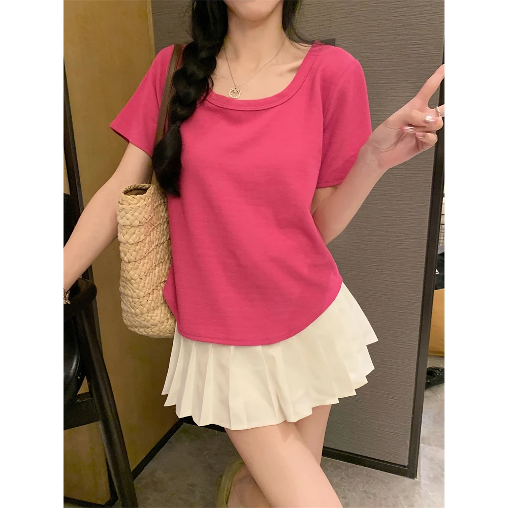 哺乳上衣夏季弧形下摆胖mm显瘦正肩短袖T恤女产后外出喂奶打底衫