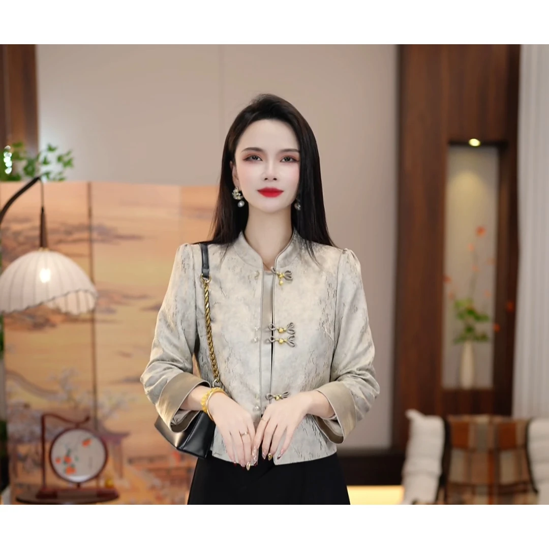 2025秋款新中式银杏色提花国风外套M-4XL