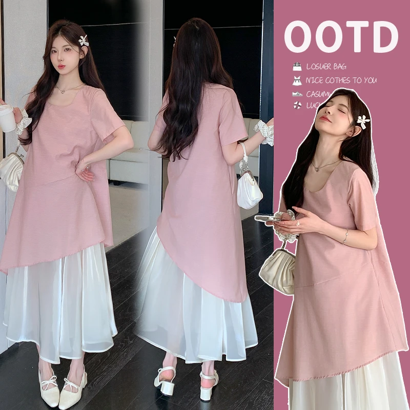 甜美气质孕妇装夏季新款爆款宽松时尚高级感拼接鱼尾裙高端连衣裙