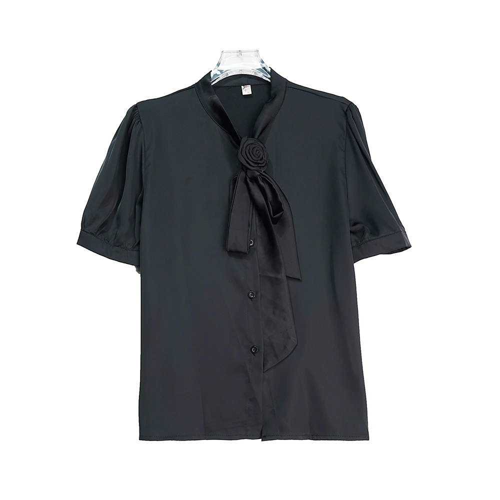 8803X-1高端蝴蝶结黑色飘带别致短袖上衣