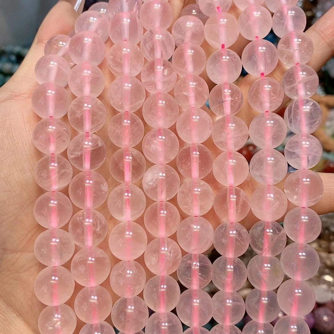 玛瑙/玉髓散珠天然马达加斯粉晶12mm一条