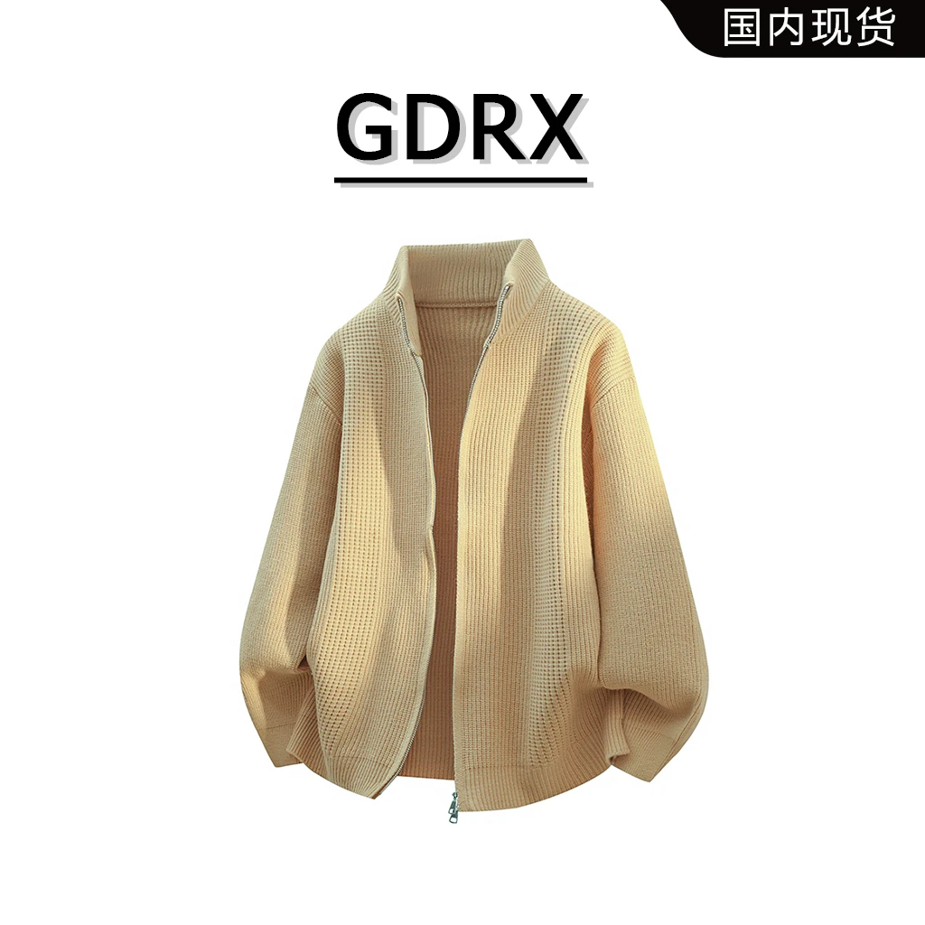 GDRX潮流韩系针织男款毛衣2025秋季新款格纹休闲宽松开衫上衣外套