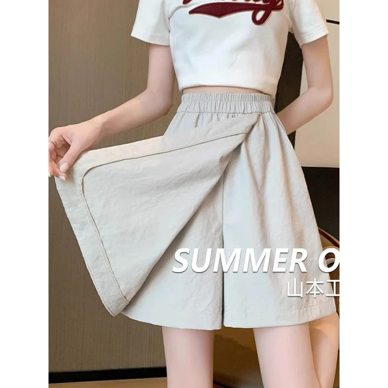 山本工装裙裤女夏季薄款大码女装宽松阔腿五分裤别致设计款短裤潮