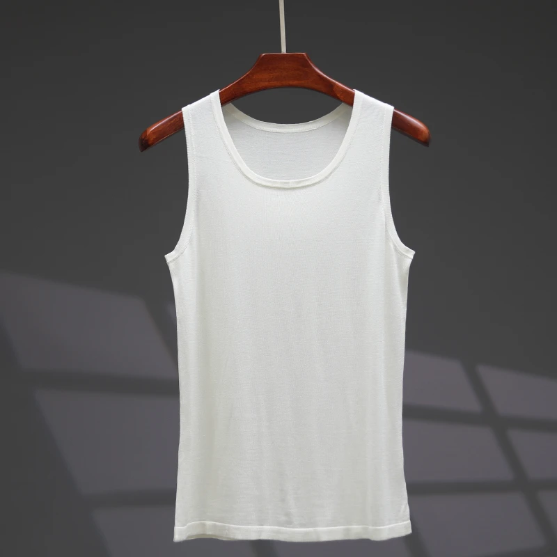 康赛妮100%桑蚕丝男宽松型背心大码透气通勤凉感无袖吊带运动跑步