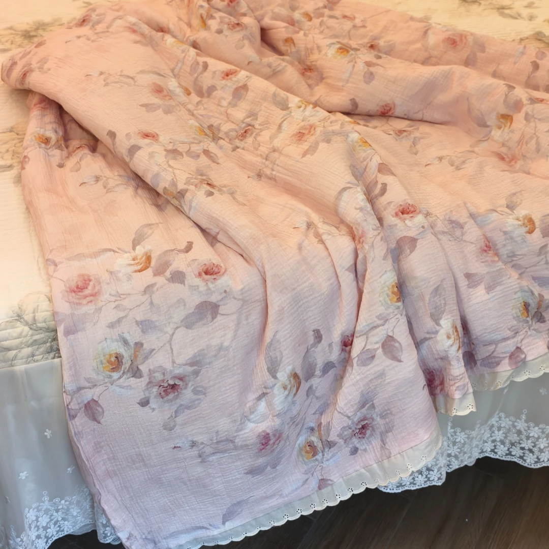 小冲冲【花畔单夏被】法式田园风印花全棉双层纱空调被