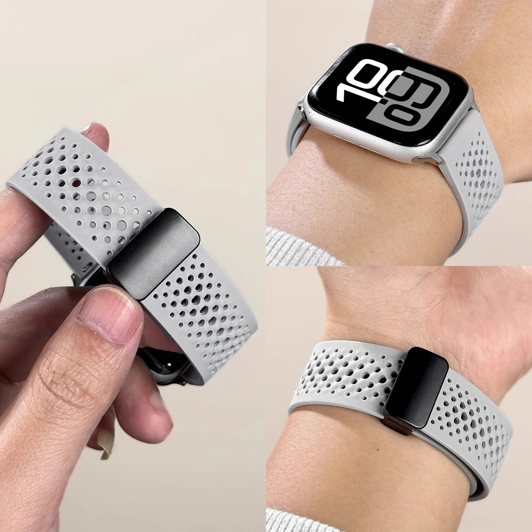 适用小米手环9Pro表带新款网洞8Pro磁吸硅胶腕带运动watch5/4男女