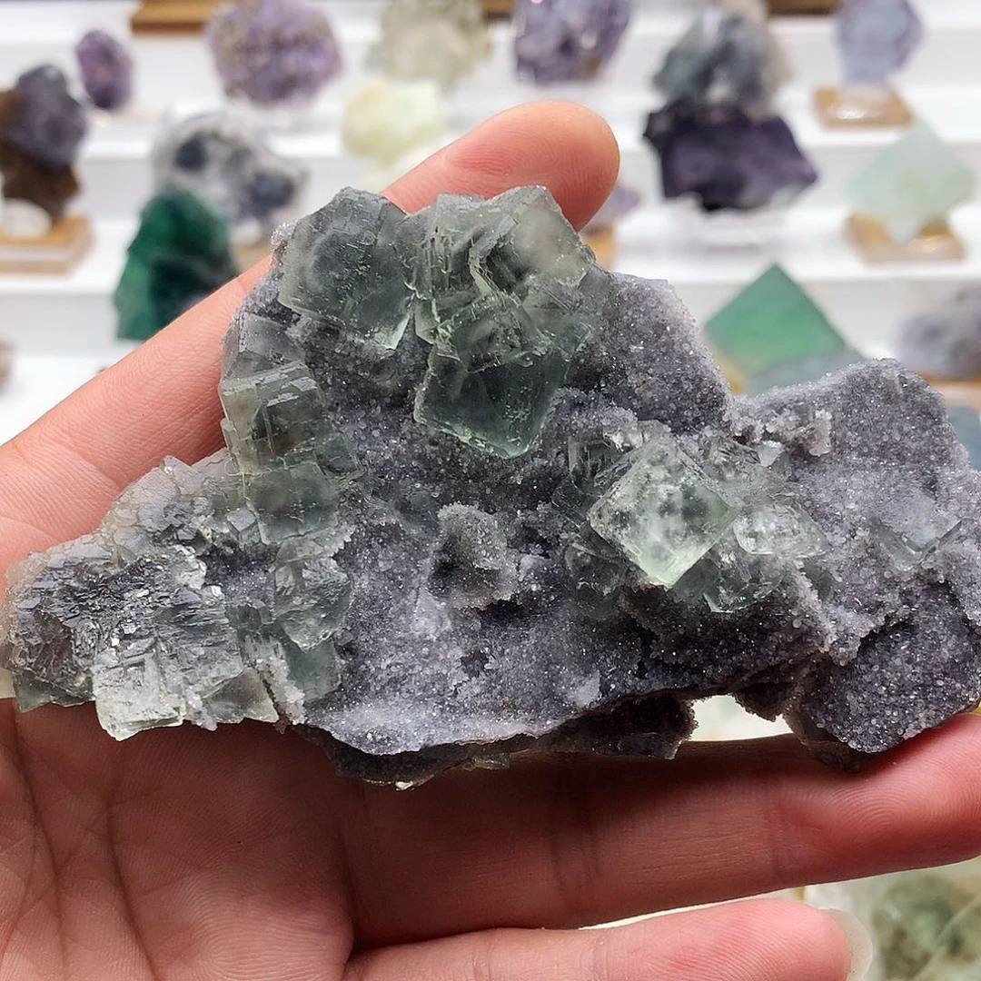 石材福建水晶萤石共生