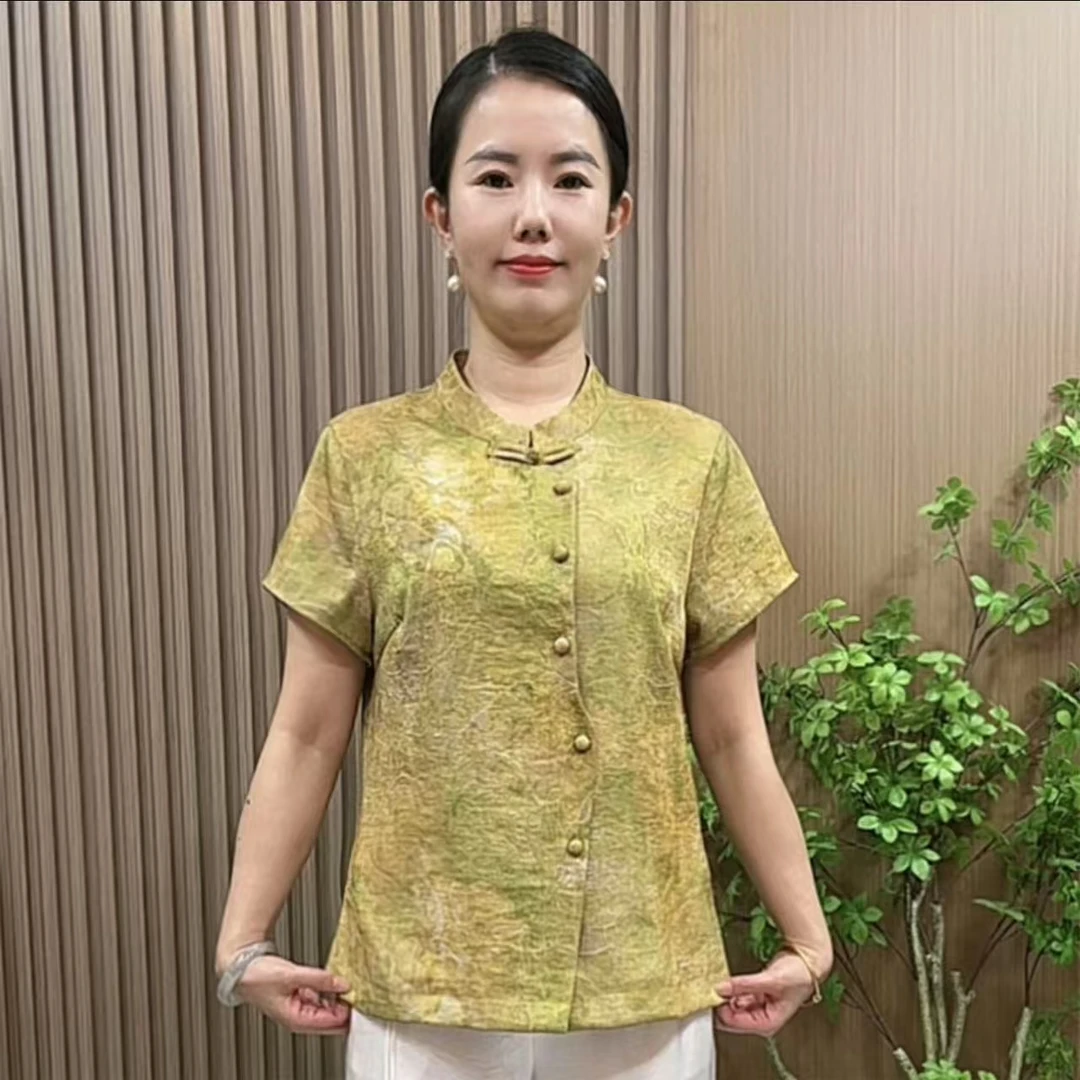 8635妈妈装夏季立领新中式衬衫新款中老年女装国风开衫上衣