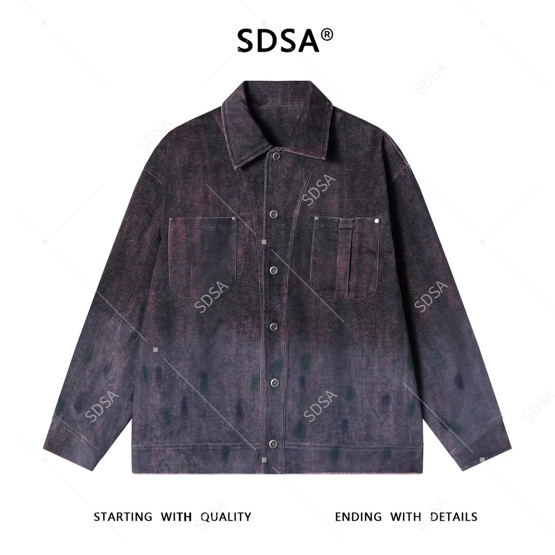 SDSA男士秋冬新款痞帅男装潮流撞色印花翻领夹克时尚做旧休闲外套