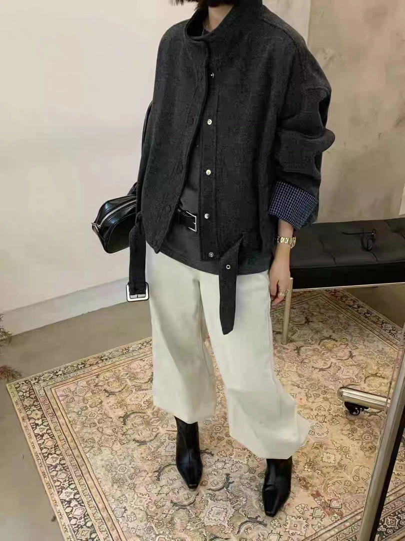 韩系格子毛呢外套女秋冬高级感6823