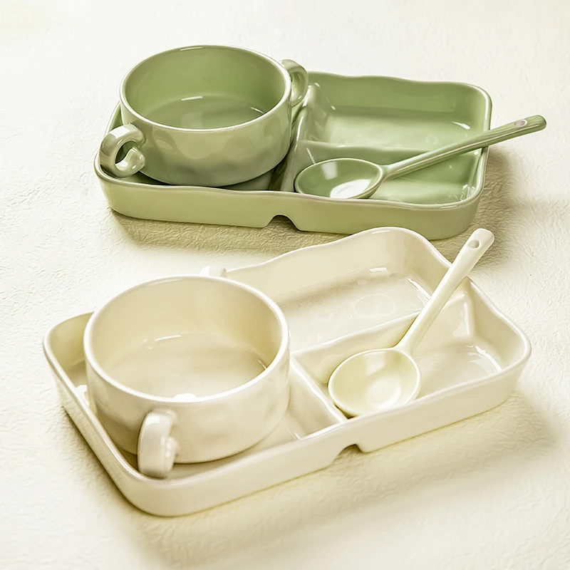 摩登主妇分餐盘陶瓷家用月子一人食餐具套装减脂早餐盘分格大人