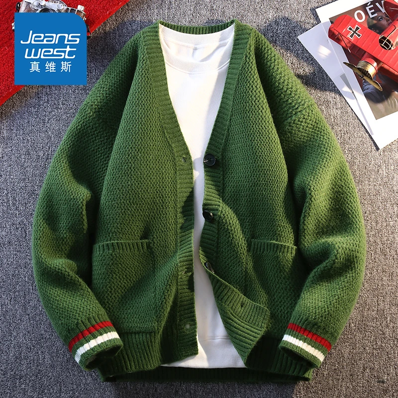真维斯秋冬季新款纽扣V领高级感定织开衫休闲舒适毛衣针织衫外套