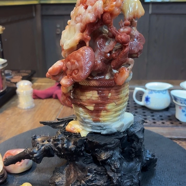 寿山石梅开五福摆件
