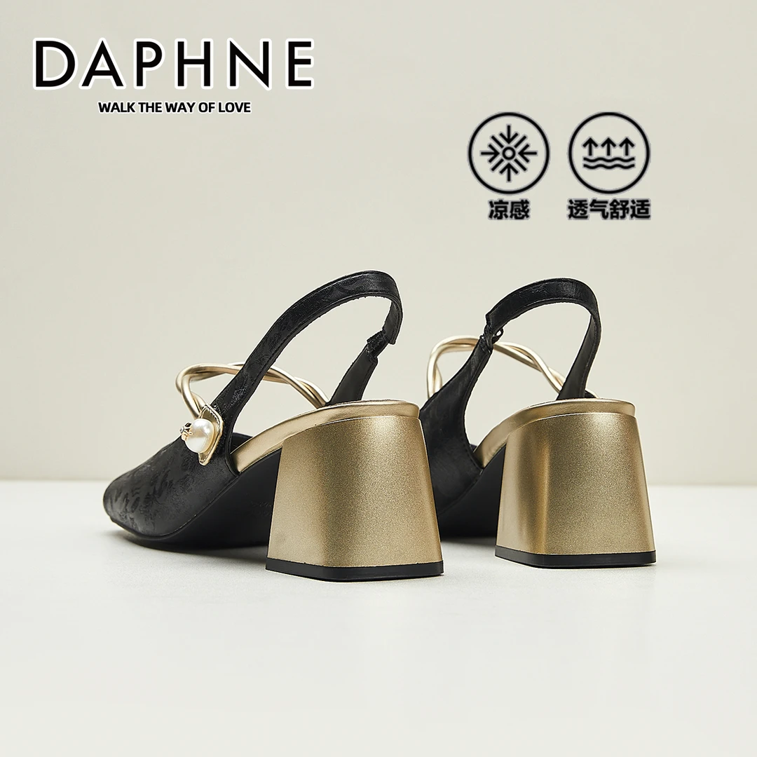 达芙妮新中式包头凉鞋女夏季新款配裙子粗跟玛丽珍鞋女国风单鞋子