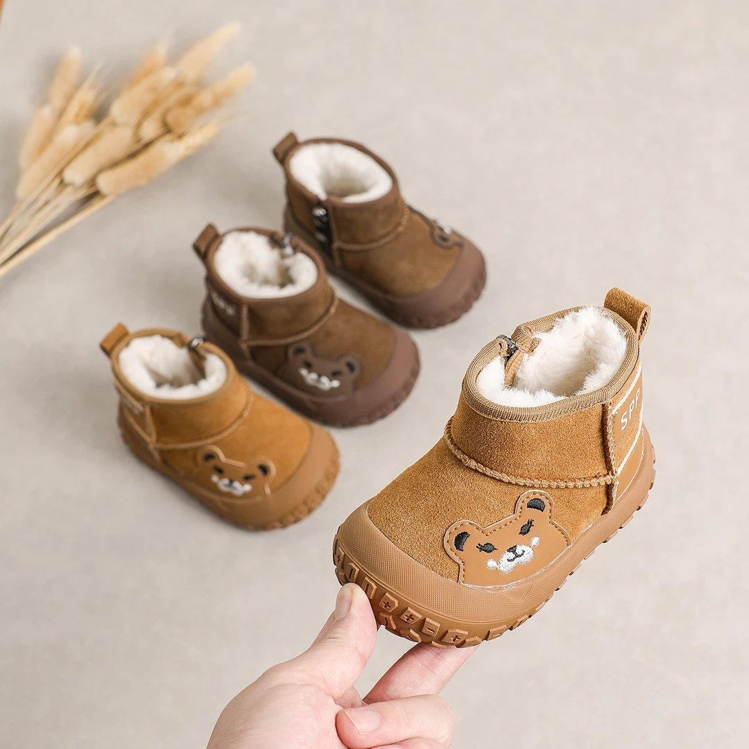 真皮加绒高帮男女宝宝学步鞋棉鞋雪地靴靴子防滑软底保暖款7320M
