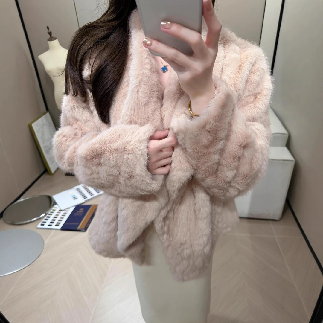 柔雾奶兔*千金感软软温柔兔环保*矜贵大翻领保暖加厚外套女