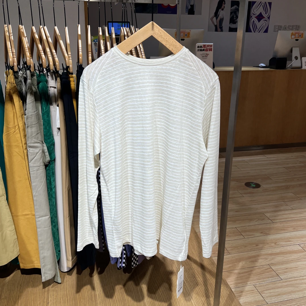 橡皮女装1253104007宽松条纹打底衫圆领