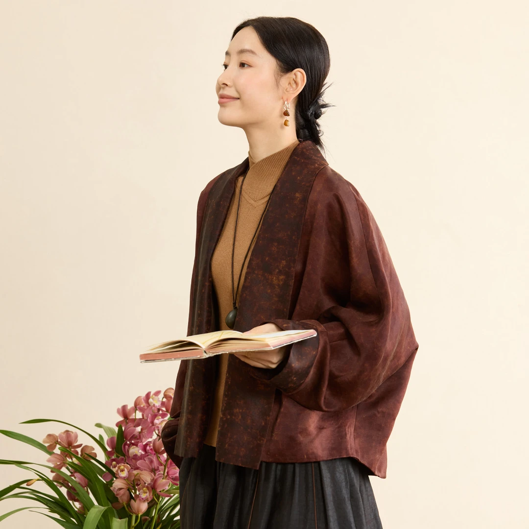 【巴山夜雨】吉祥羽儿原创中式55MM双面晒莨工艺农工缎香云纱外套