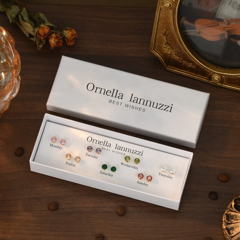 铜合金锆石耳饰 礼盒锆石耳钉女法式复古简约小众精致气质送礼女