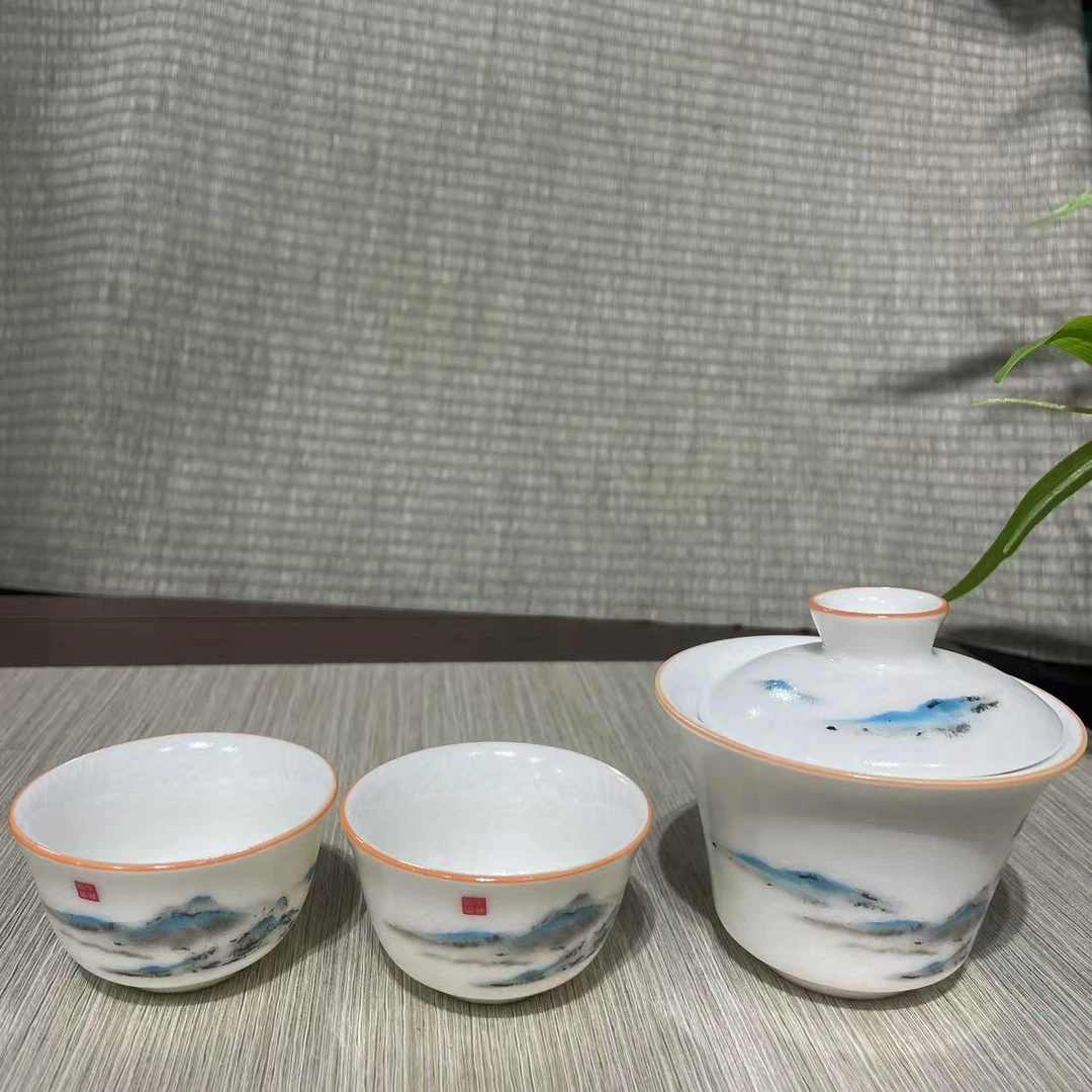 【中国邮政专属链接】千里江山二才盖碗加俩杯bb088