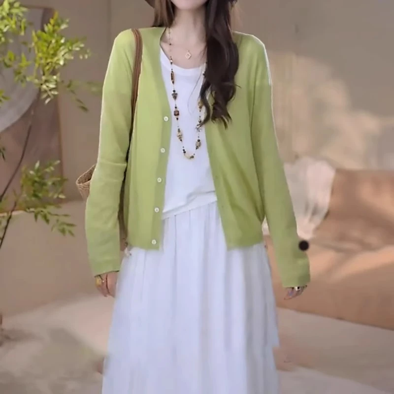 小清新针织防晒开衫长袖2025夏季大码胖mm宽松薄款时尚上衣-7291