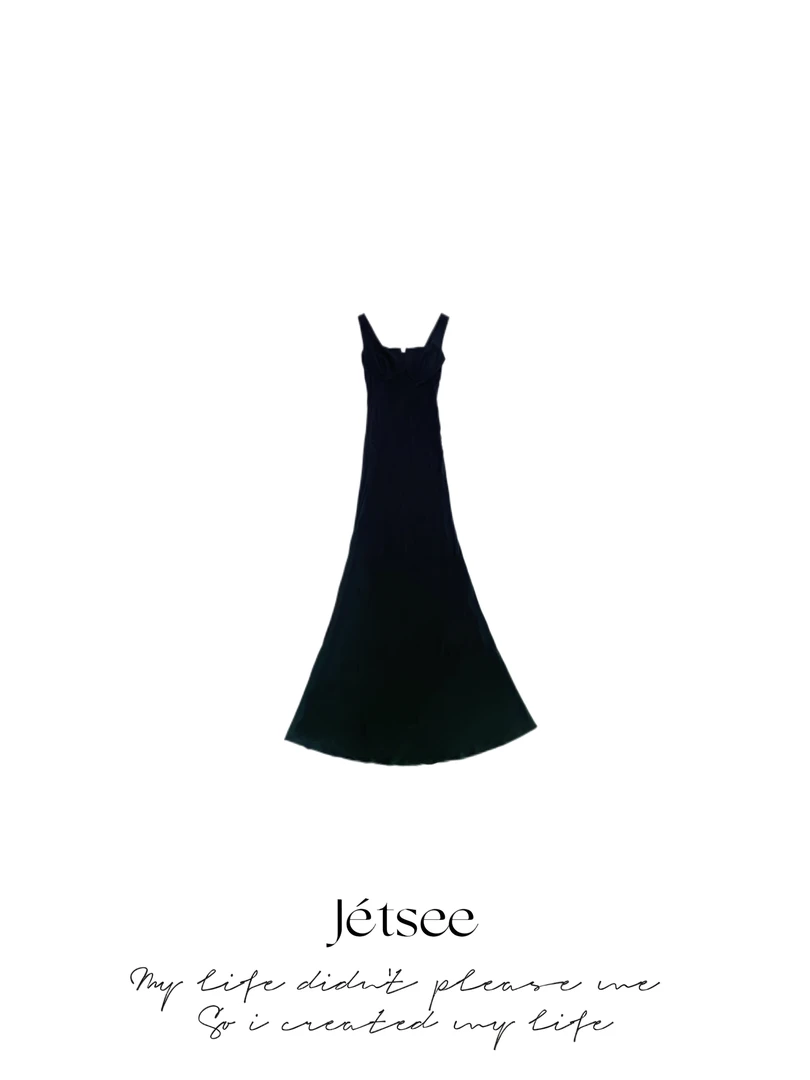 【邱邱分享】黑色斜裁连衣裙（加长版）L50338