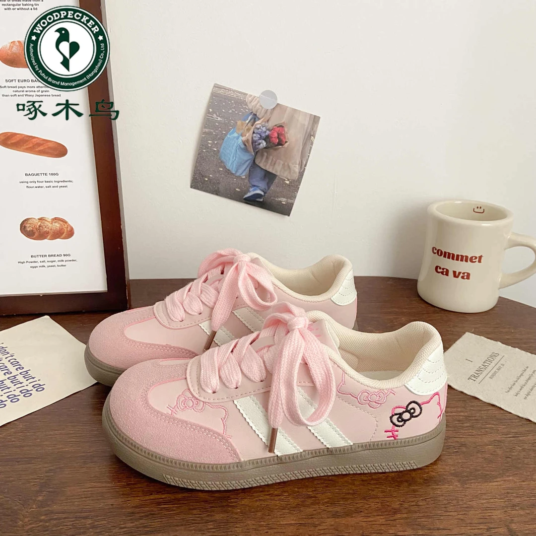 啄木鸟粉色德训阿甘板鞋女丑萌春季新款小众韩版学生运动小白鞋