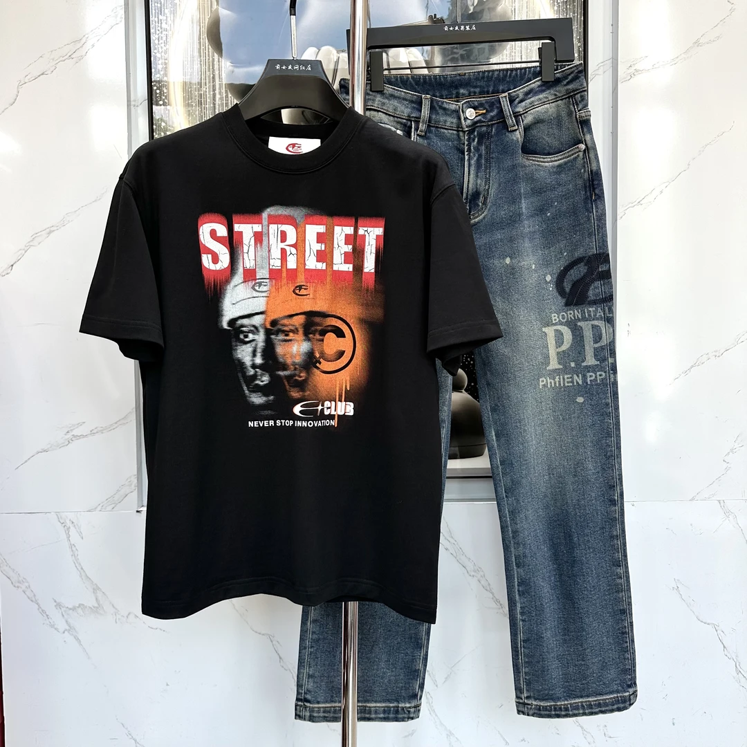 阔【C加短袖】新款夏季潮流休闲时尚简约高级男半袖圆领百搭T恤2340