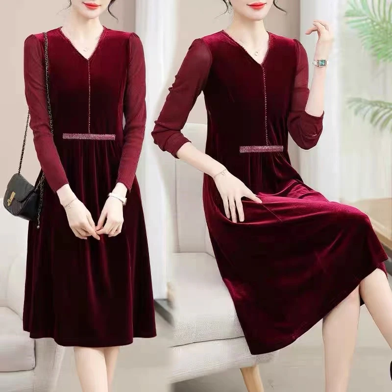 Q1149春秋显瘦气质长袖洋气时尚收腰秋冬连衣裙