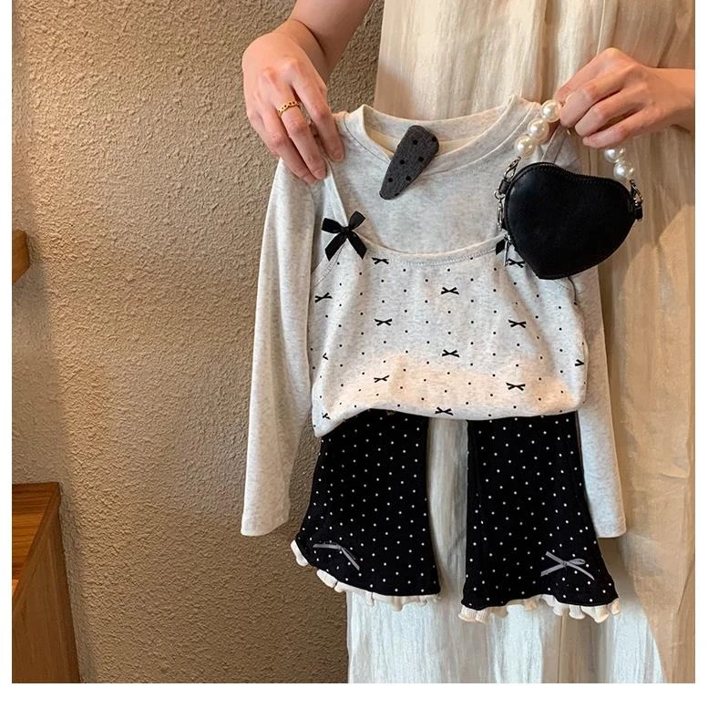 巴拉巴拉童装适用女童韩版套装2025秋季新款儿童宝宝蝴蝶结假两件