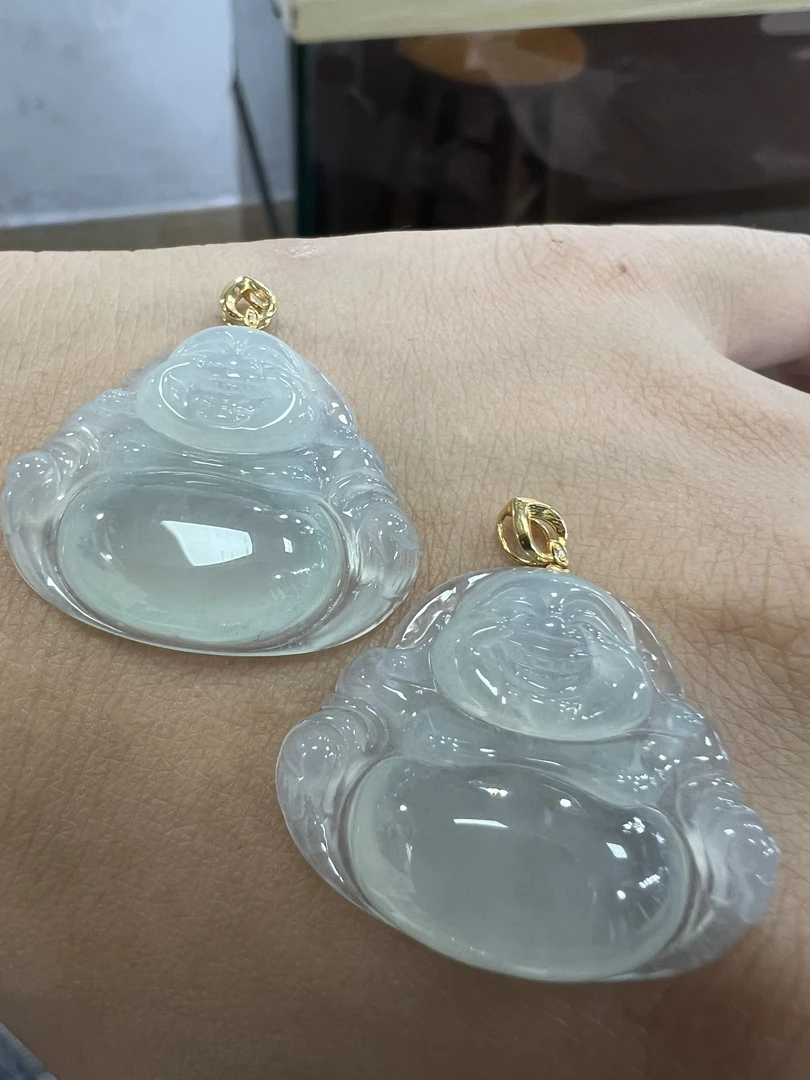 缅甸翡翠A货高冰种18k金佛公（多样性发一件）（24-29-6+）