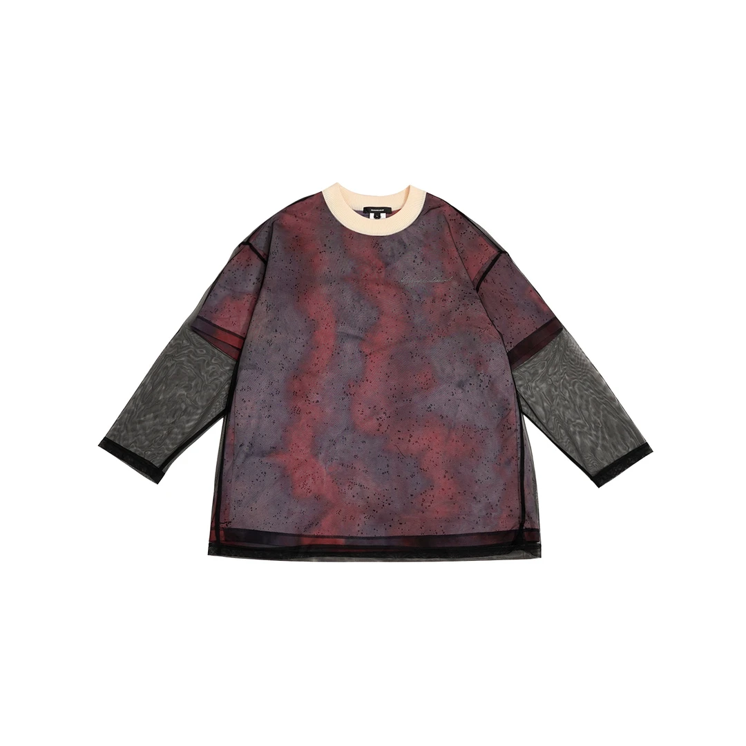 GGAHOLIDAY复古宽松时尚圆领拼接套头休闲重磅四袖长袖T恤-151110