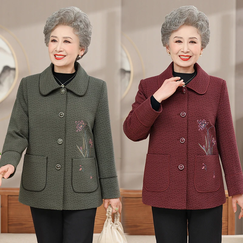F173 妈妈装春秋款外套中老年纽扣开衫上衣外套奶奶气质显瘦外套