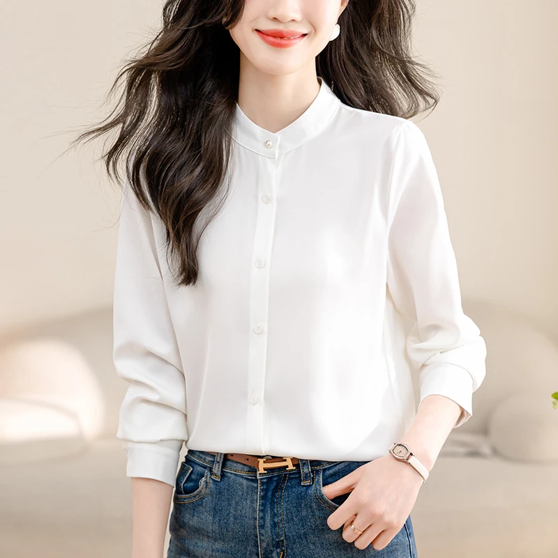 法式职业ol立领衬衫女秋季2025新款时尚气质上衣通勤百搭女士衬衣